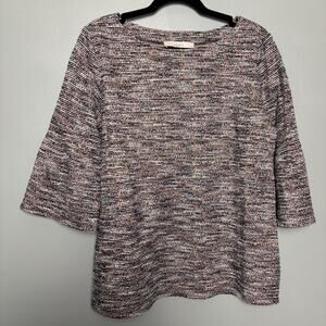 LOFT Women’s 3/4 Sleeve Multicolor Tweed Shirt Cotton Blend Large